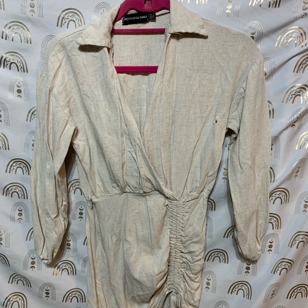 PrettyLittleThing Cream Long Sleeve Dress